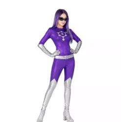 Costume da aliena viola e argento per donna