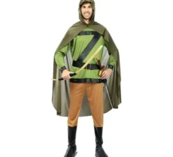 Costume da arciere della foresta verde con mantello per uomo
