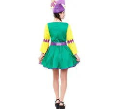 Costume da Arlecchino a scacchi viola e verde da donna