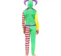 Costume da Arlecchino a scacchi viola e verde da uomo