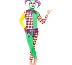 Costume da Arlecchino a scacchi viola e verde da uomo
