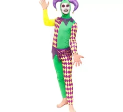 Costume da Arlecchino a scacchi viola e verde da uomo