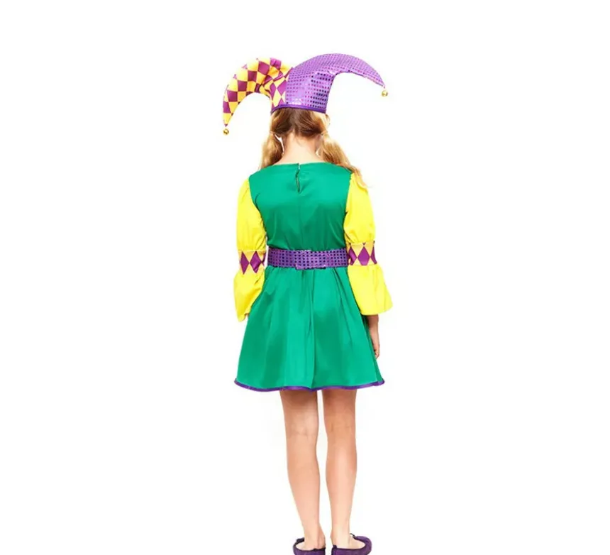 Costume da arlecchino scozzese viola e verde per bambina