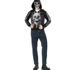 Costume da assassino scheletro con cappuccio e maschera per adulti