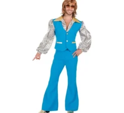 Costume da ballerino degli anni 70 azzurro per uomo