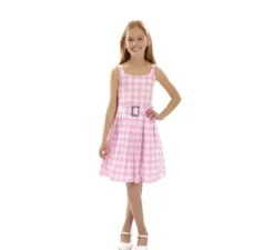 Costume da bambola Famosa a quadri rosa per bambine