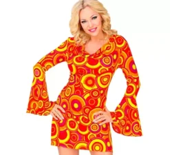 Costume da bolle arancioni e gialle anni '70 per donna