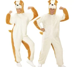 Costume da bulldog bianco in morbido peluche per adulto