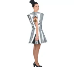 Costume da caffettiera in argento con copricapo per adulto