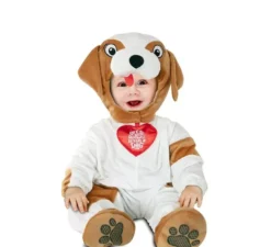 Costume da cane bianco e marrone con cappuccio per bambino