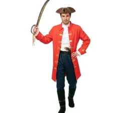 Costume da Capitano Pirata Rosso con Cintura per Uomo