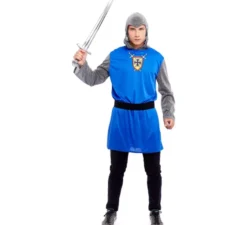 Costume da cavaliere blu medievale per uomo