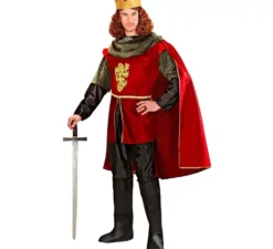 Costume da cavaliere reale rosso e verde per uomo
