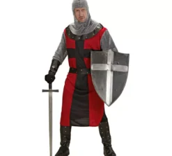 Costume da cavaliere rosso dell'età oscura per uomo