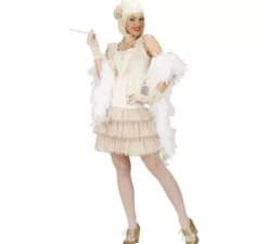 Costume da Charleston avorio degli anni '20 con guanti da donna