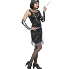 Costume da Charleston nero e argento degli anni '20 per donna