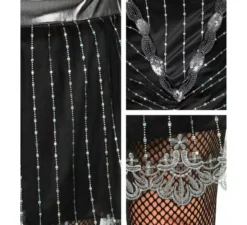 Costume da Charleston nero e argento degli anni '20 per donna