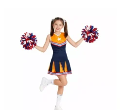 Costume da Cheerleader arancione e blu per donna