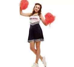 Costume da cheerleader bianco e blu per una donna