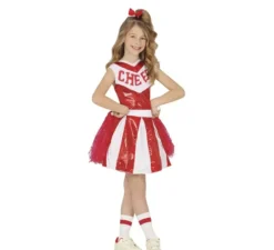 Costume da cheerleader con paillettes rosse per ragazza