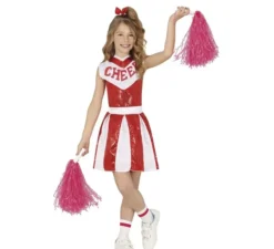 Costume da cheerleader con paillettes rosse per ragazza