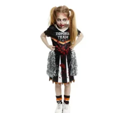 Costume da cheerleader della squadra zombie nera per ragazze e adolescenti