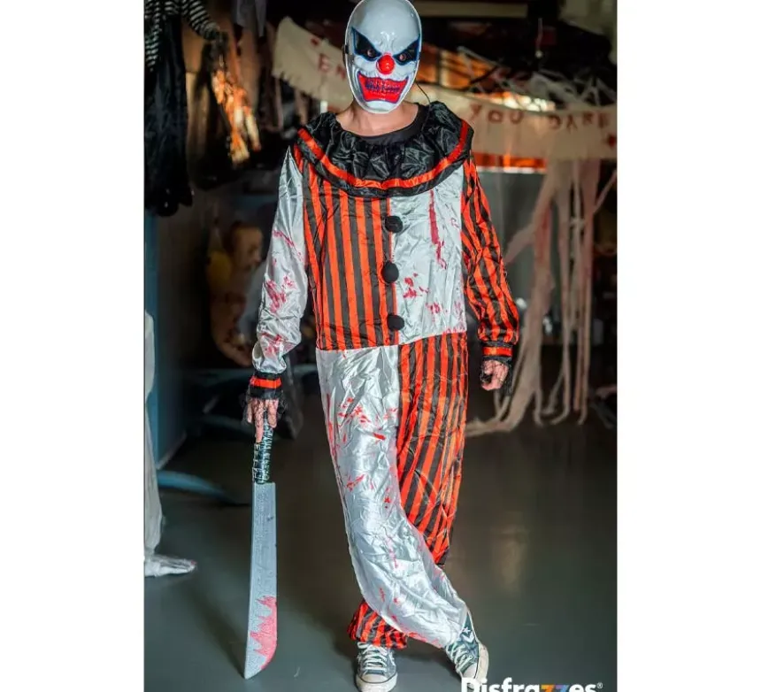 Costume da Clown a Righe con Sangue per uomo