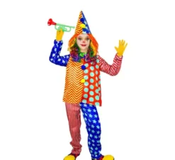 Costume da clown a righe e pois per bambini e ragazzi