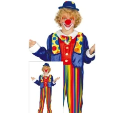 Costume da clown a strisce multicolore per un ragazzo