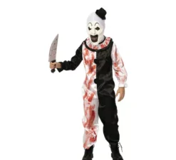 Costume da clown bianco e nero con sangue finto per bambino