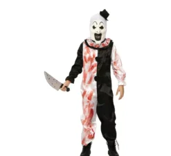 Costume da clown bianco e nero con sangue finto per bambino