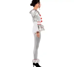Costume da Clown Sinistro grigio e rosso per donna