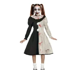 Costume da clown spaventoso bianco e nero per bambine