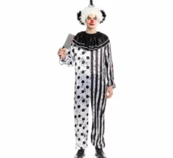 Costume da clown spaventoso bianco e nero per uomo