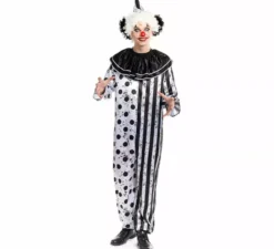 Costume da clown spaventoso bianco e nero per uomo
