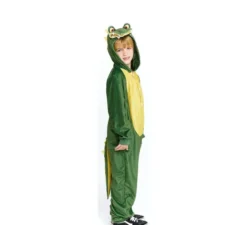 Costume da coccodrillo verde e giallo con cappuccio per bambino