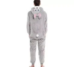 Costume da coniglio grigio con cappuccio per uomo