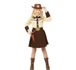 Costume da cowgirl beige e marrone con cintura per bambina