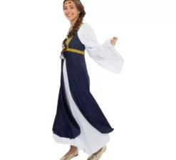 Costume da dama medievale blu e bianco per donna