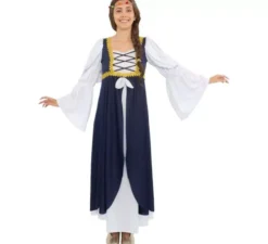Costume da dama medievale blu e bianco per donna