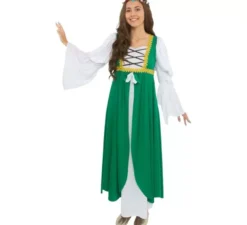 Costume da dama medievale verde e bianco per donna