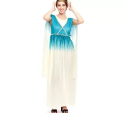 Costume da dea greca blu e bianco per donna