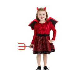 Costume da diavoletto rosso con fascia e ali per neonato e bambina