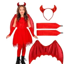 Costume da diavolo con ali e corna per bambina