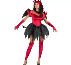 Costume da diavolo rosso e nero con ali per donna