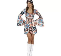 Costume da discoteca anni '70 Fiori blu per donna