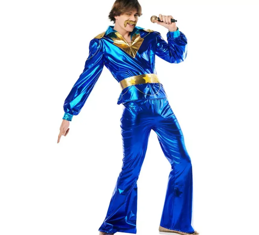 Costume da discoteca blu anni '70 da uomo