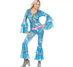 Costume da discoteca blu anni '70 per donna