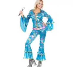 Costume da discoteca blu anni '70 per donna