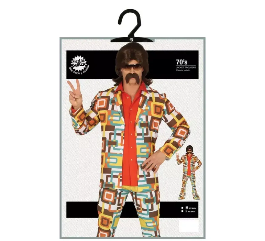 Costume da discoteca multicolore degli anni '70 per uomo